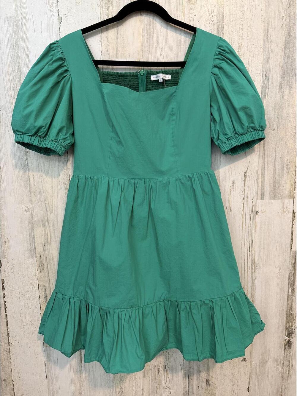 English Factory Women's Medium Green Puff Sleeve Ruffle Summer Dress